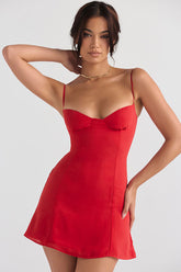 Minivestido veraniego glamuroso de gasa con escote en forma de corazón - Rojo